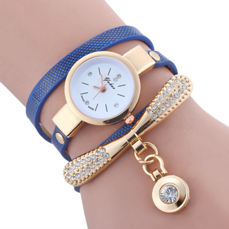 Circle Quartz Bracelet Watch Lady Leather Band Fashion