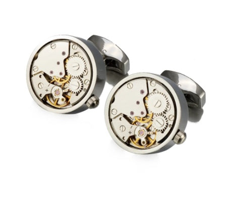 Men's Round Steampunk Gear Watch Mechanism Cufflinks