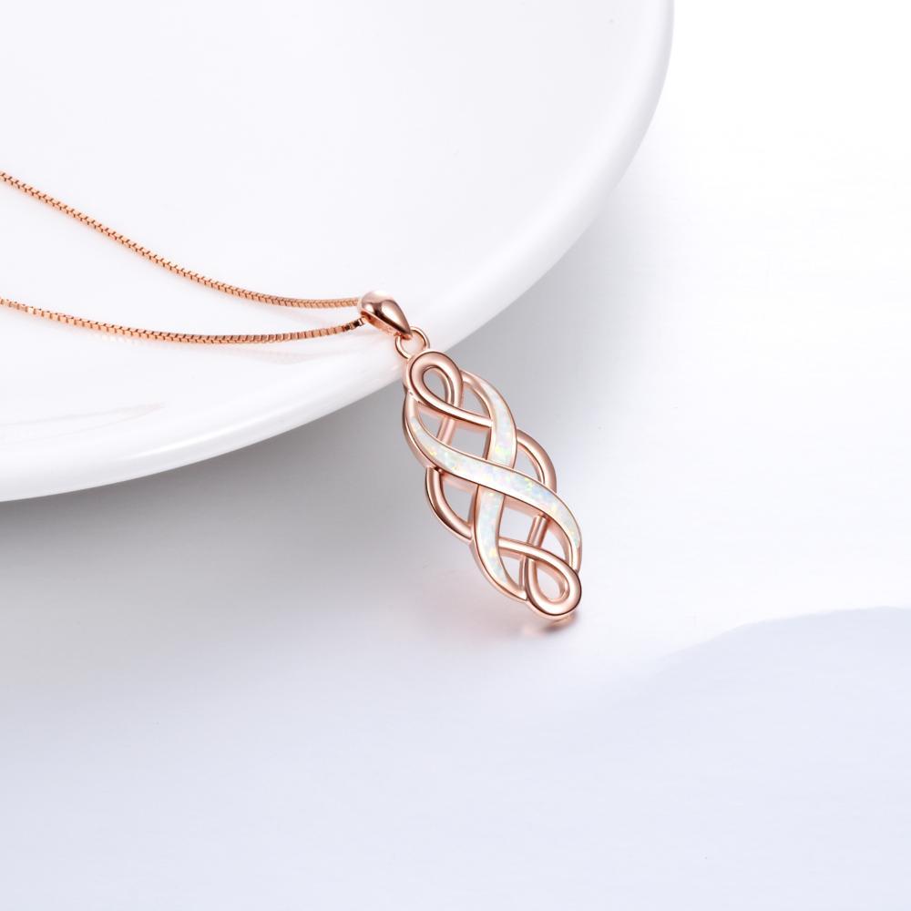 Sterling Silver Irish Celtic Knot Opal Pendant Necklace Infinity Love Necklace Gift