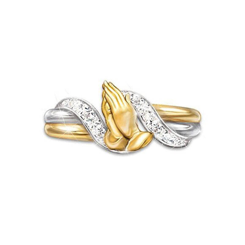 14K Gold Plated Prayer Hands Zircon Ring