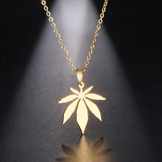 Trendy Stainless Steel Marijuana Leaf Pendant Necklace