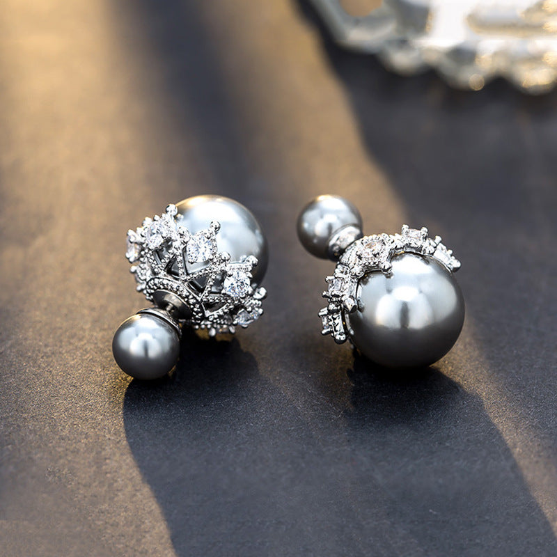 Sterling Silver Double-sided Pearl Stud Earrings