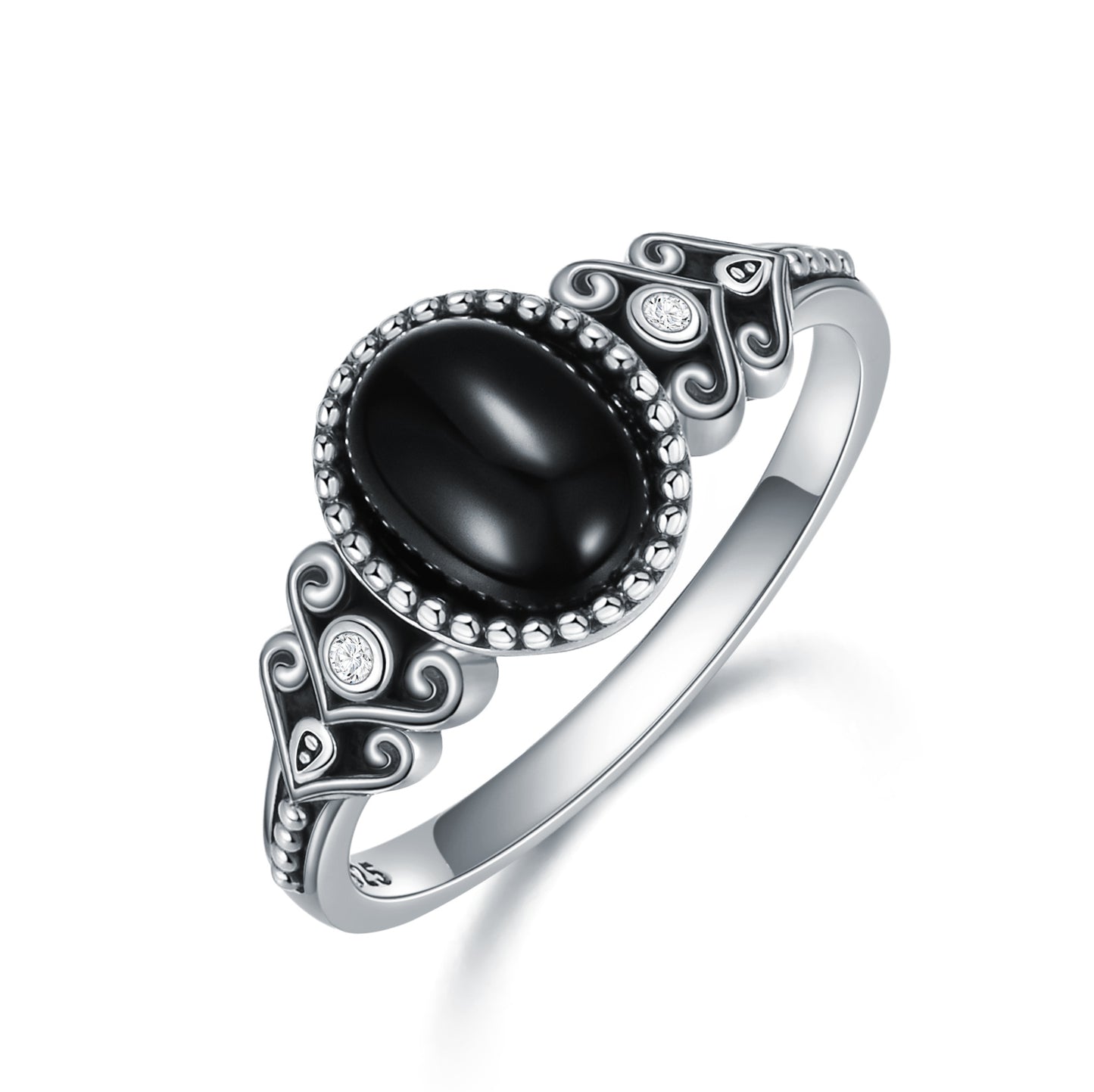 925 Sterling Silver Vintage Oxidized Black Onyx Ring for Women