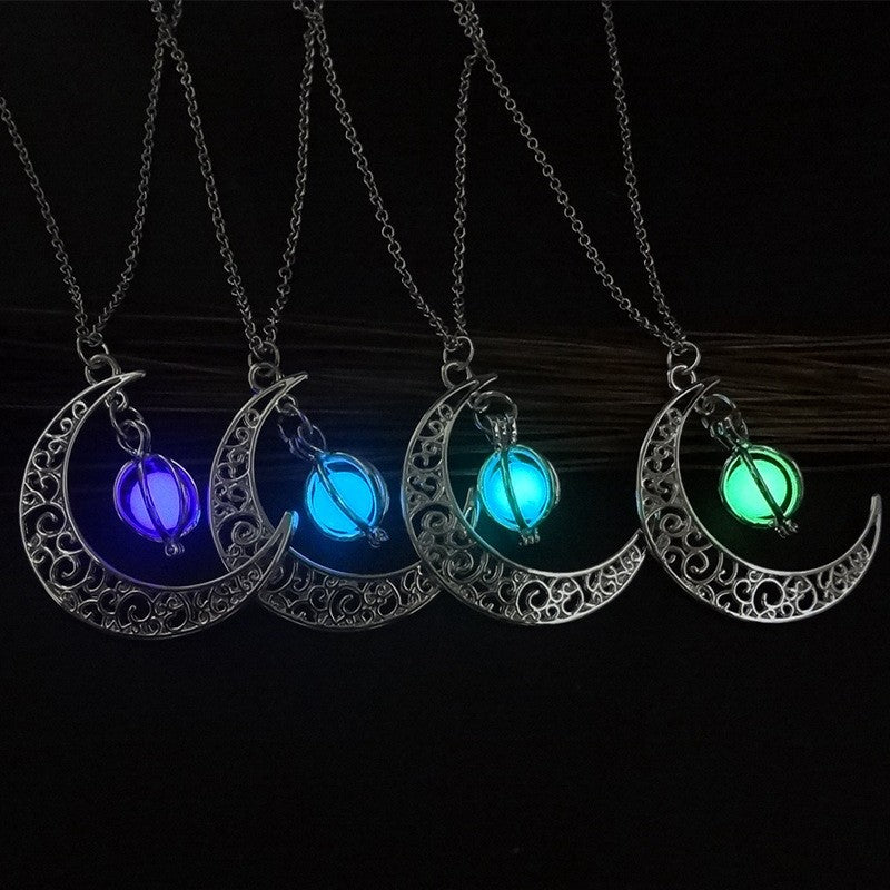 Natural Glowing Moon Stone Healing Necklace Luminous Pendant