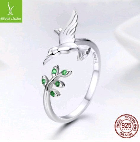 Sterling silver s925 fashion ladies bird ring opening adjustable Korean ring