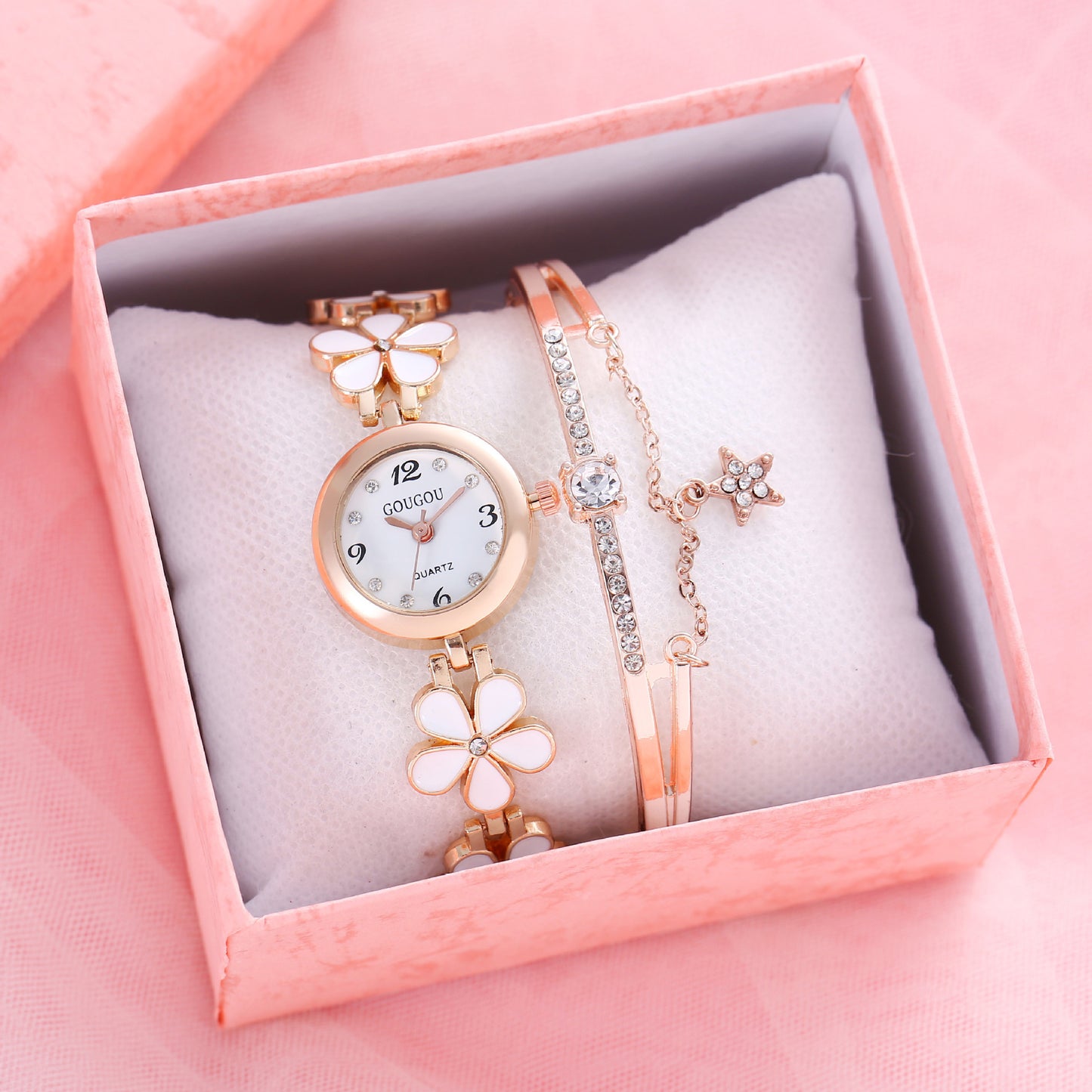 Floral Whisper Quartz Watch & Bracelet Set