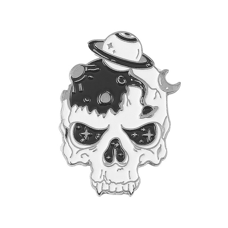Skull Brooch Black Cat Head Horror Metal Plating Badge