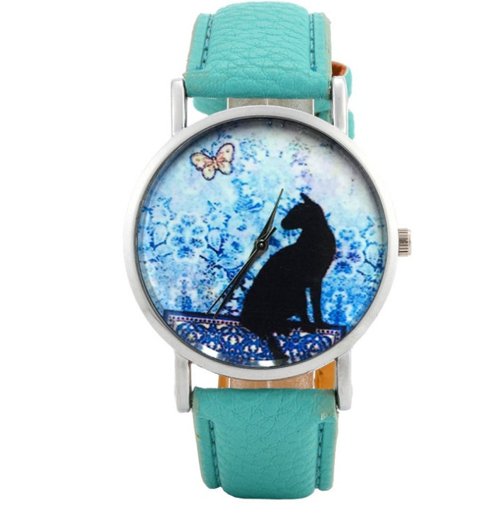 Watch Women Quartz Clock Women Brand Fashion Print Cat Pattern Charm Dress Wristwatch Women