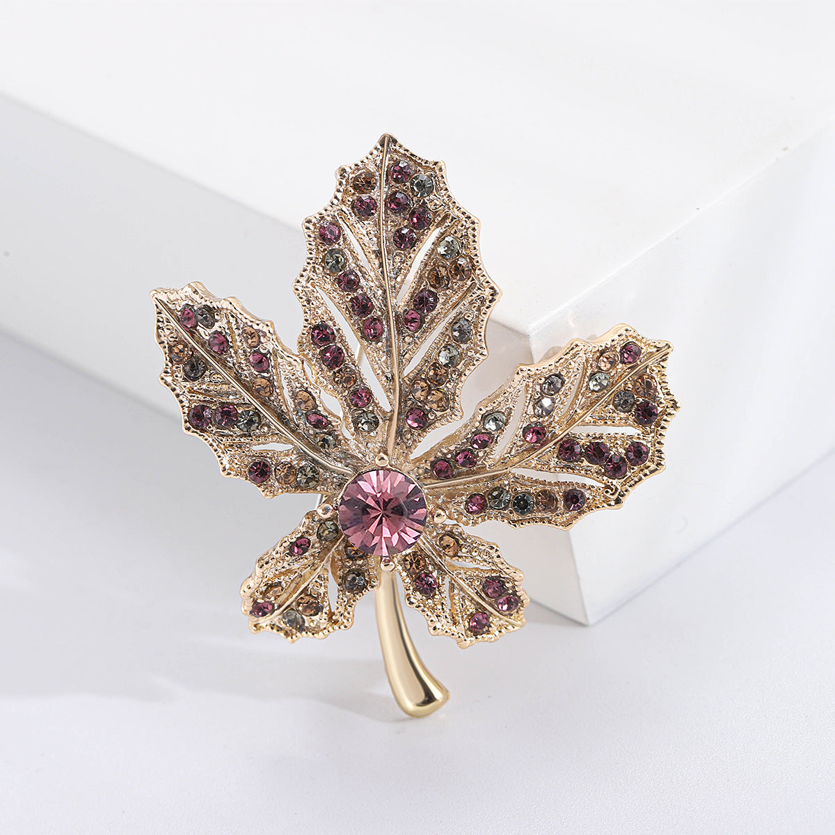 Women's Alloy Plant Diamond Maple Brooch