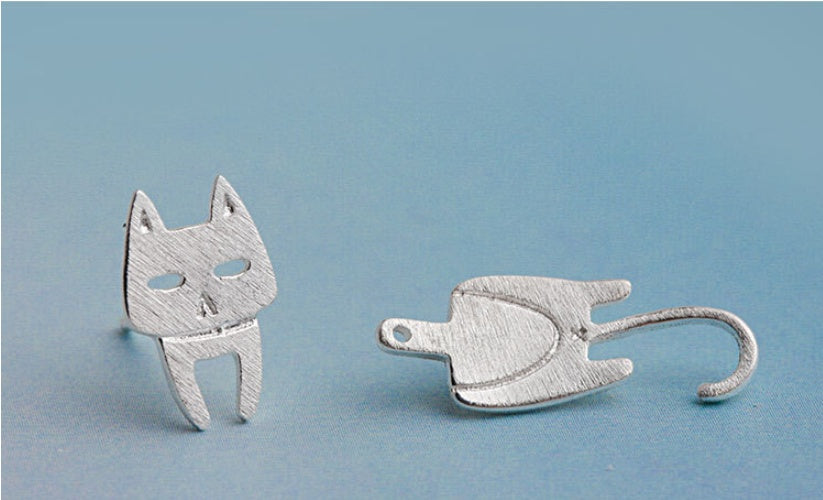 S925 Sterling Silver Stud Earrings Fashion Detachable Cat Fish Pin Studs Cute Comet Silver Earrings