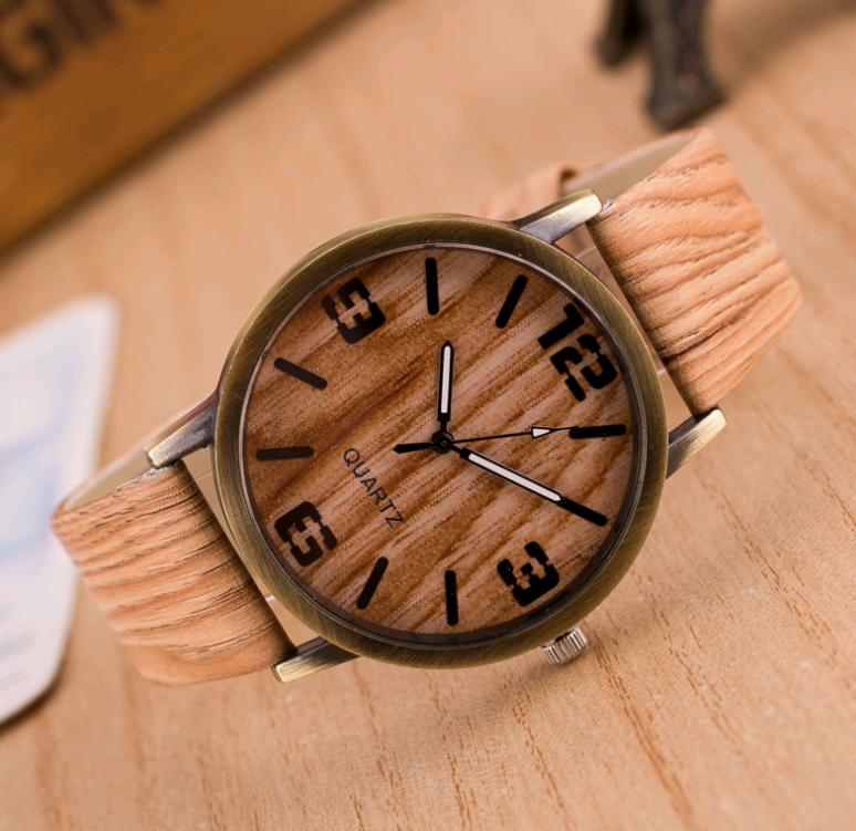 Fashion Wood Grain Watch Four Figures Men And Women Popular Wood Watch