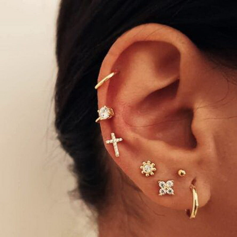 Cross Sun Lock Earings Set