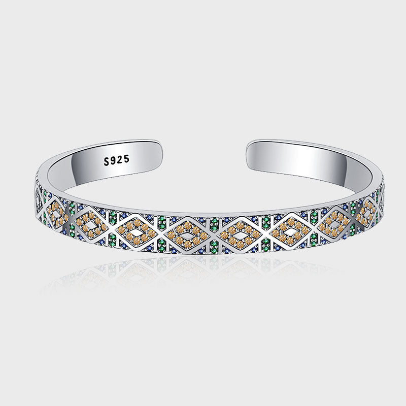 S925 Sterling Silver Geometric Colorful Tribal Elements Diamond Exotic Style Retro Heavy Industry Bracelet Bracelet