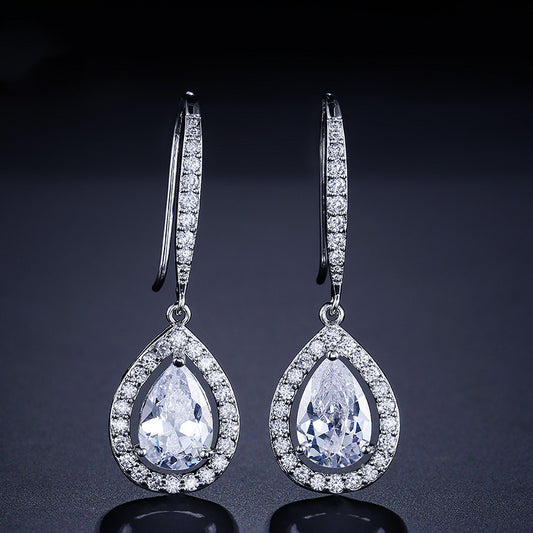 Micro-inlaid AAA Zircon Personality Drop-shaped Ear Hooks