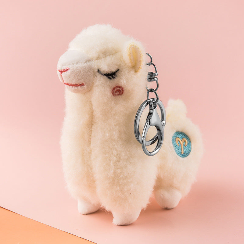 Simulation Alpaca Keychain Plush Toy Grass Mud Horse Doll Small Pendant