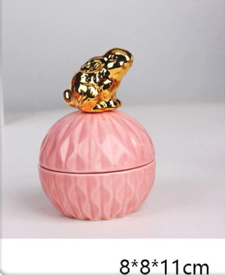 Pink Ceramic Jewelry Storage Box with Dustproof Cover