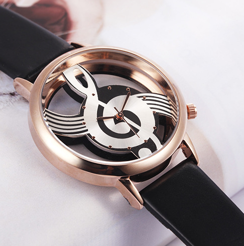 Hollow Musical Note Leather Wrist Watch