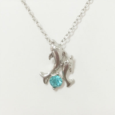 Silver Plated Double Dolphin Rhinestone Necklace