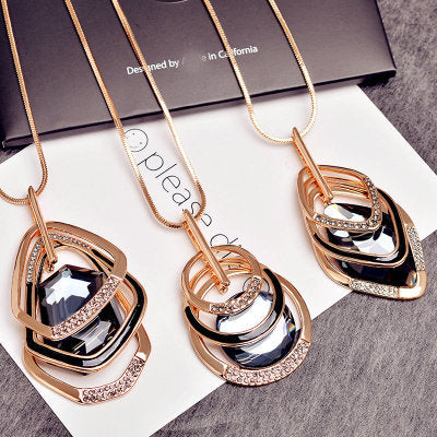 Personality geometric futuristic alloy diamond sweater chain necklace and pendant all-match temperament clothing accessories