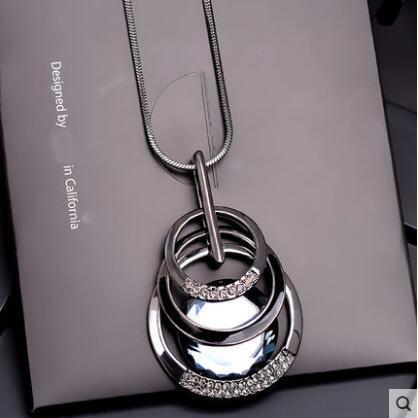 Personality geometric futuristic alloy diamond sweater chain necklace and pendant all-match temperament clothing accessories