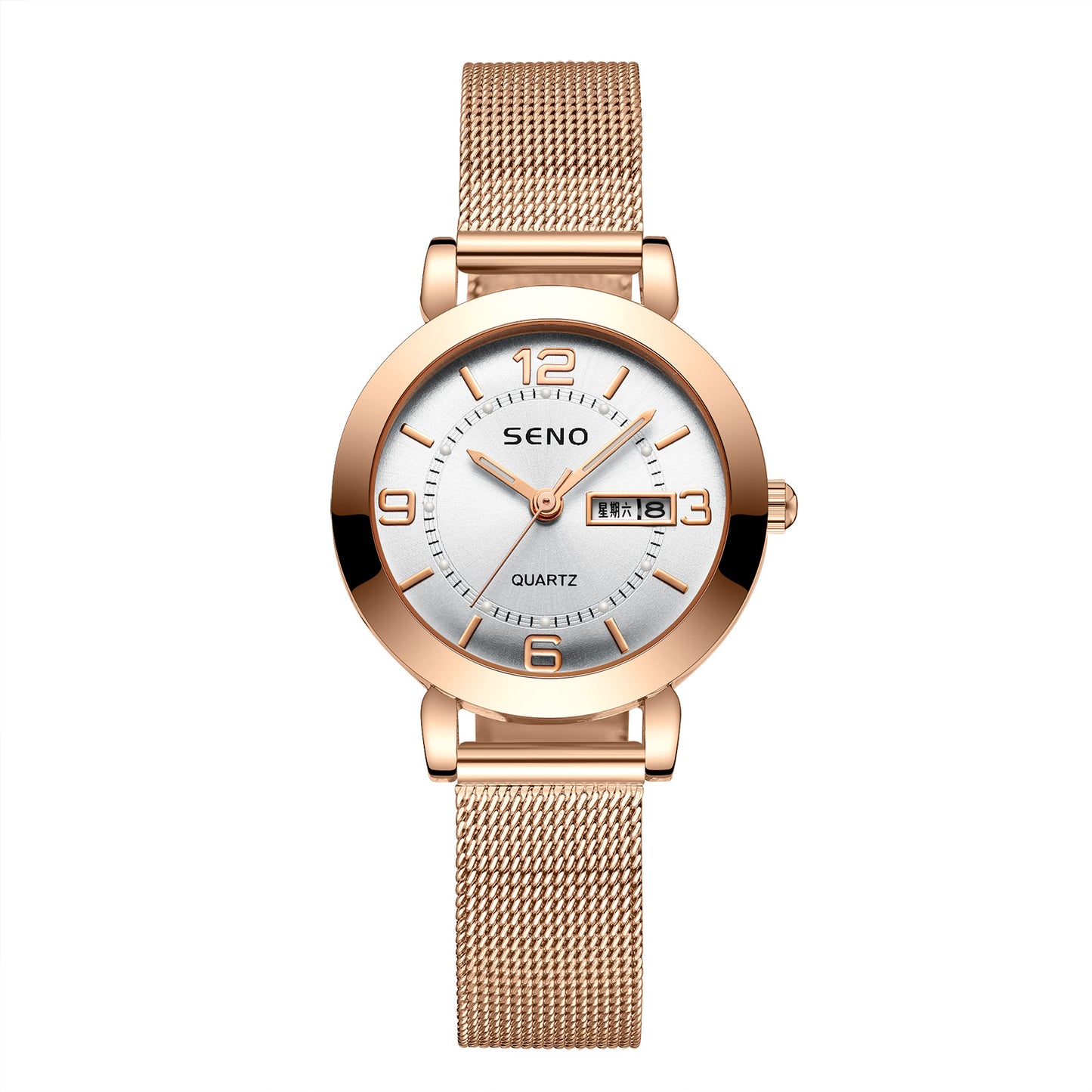 Mesh Non-mechanical Ladies Luminous Waterproof Double Calendar Female Student Steel Belt Watch