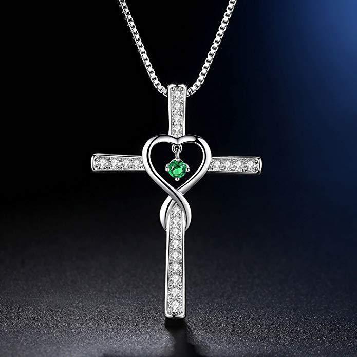 Infinity Love Christian Cross Birthstone Pendant Necklace