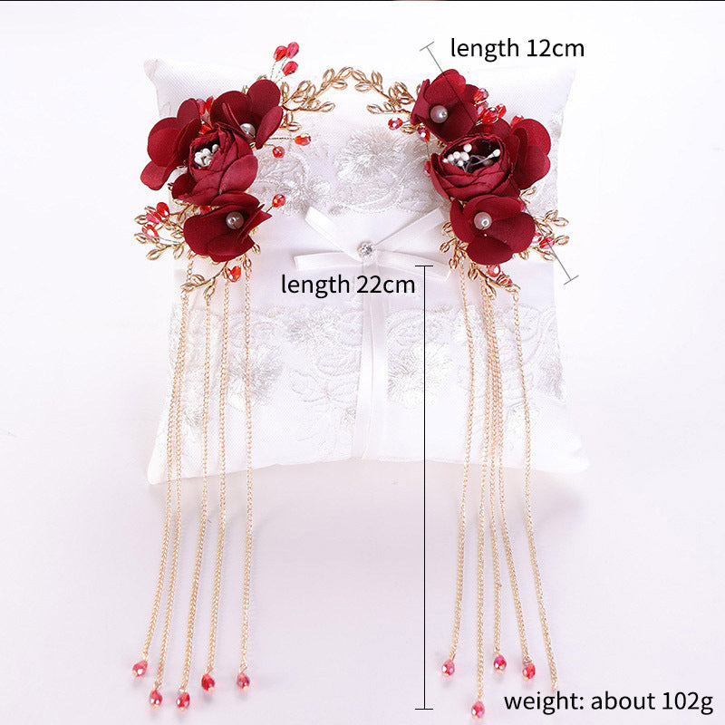 Bridal fabric headdress red flowers Chinese hairpin