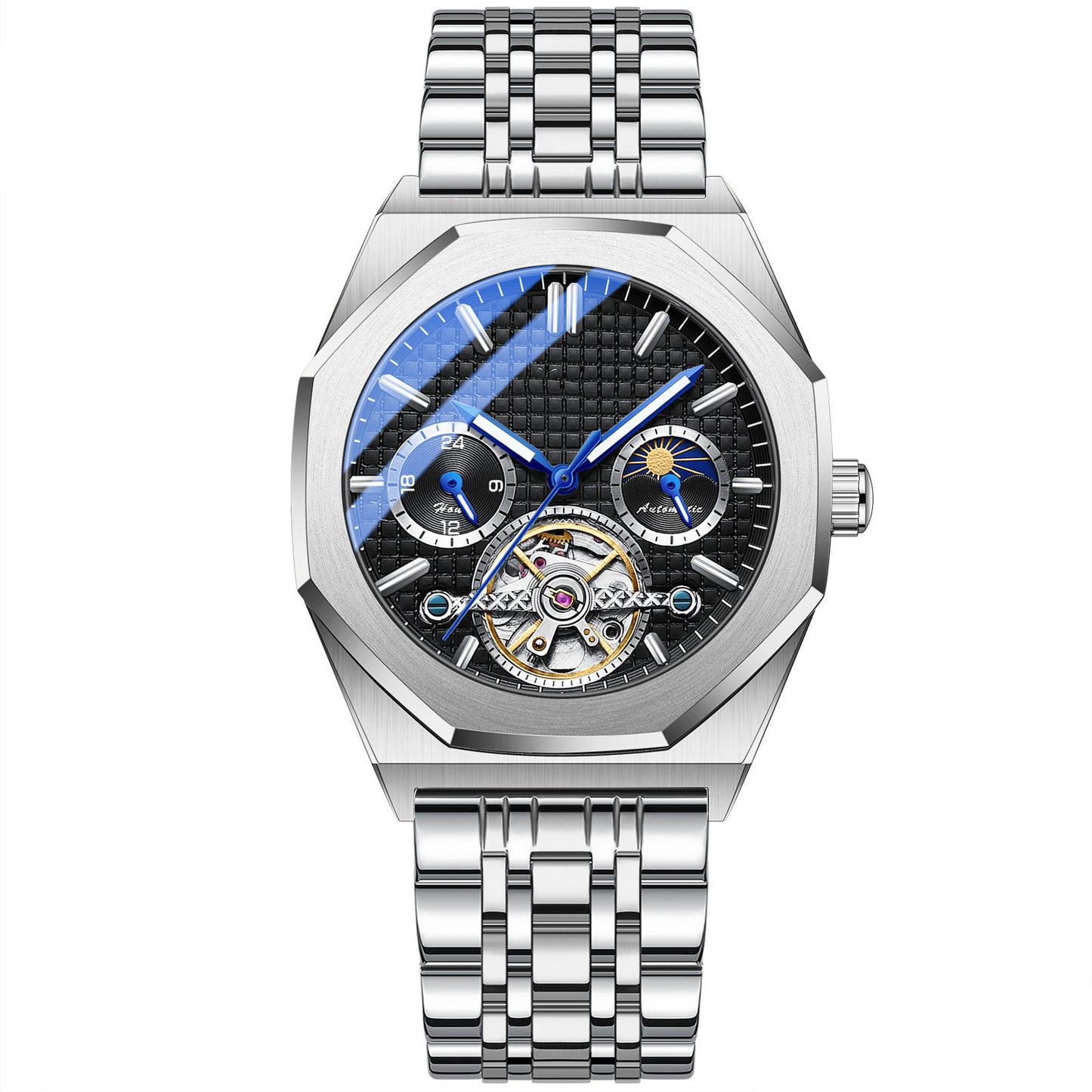 Flywheel Sun Moon Star Mechanical Watch