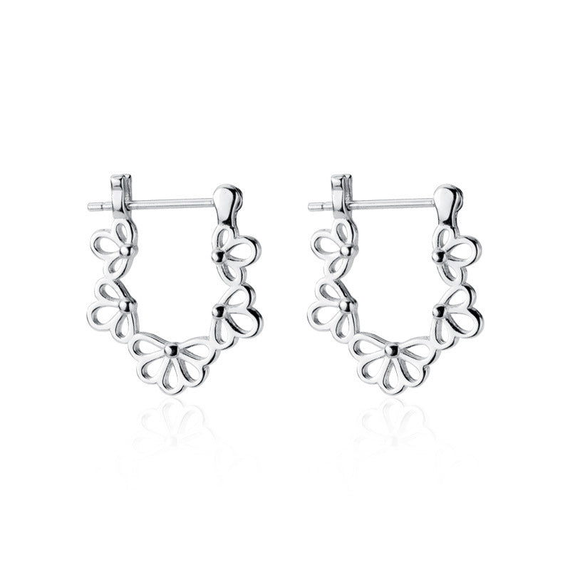 S925 Silver Ear Clip Female Hollow Flower