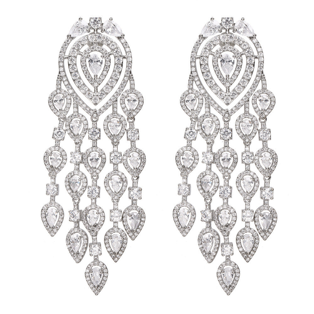 European And American Fashion Long Full Diamond Inlaid Exaggerated Large Earrings