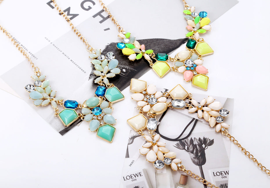 New Arrival Resin Fashion Colorful Cute Charm Gem Flower Choker Necklaces & Pendants Fashion Jewelry Woman Gift Summer style