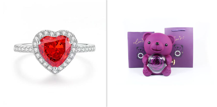 Eternal Rose Teddy Bear Gift Box with Rotating Jewelry Drawer
