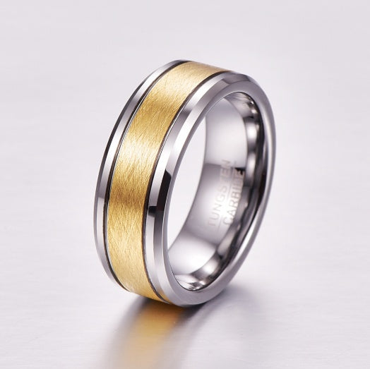Modern 8mm Gold Brushed Tungsten Carbide Wedding Band