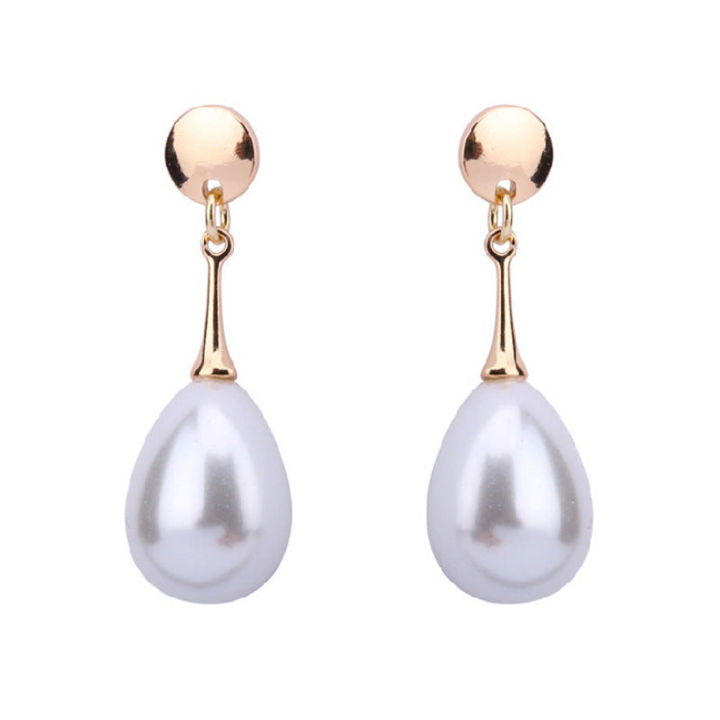 White Teardrop Simulation Pearl Dangle Earrings