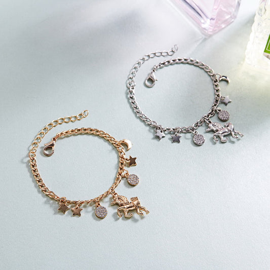 Trendy Alloy Silver Gold Color Unicorn Charms Bracelet With Moon Star Charms Cute Anime Bracelet For Woman Girls Gift