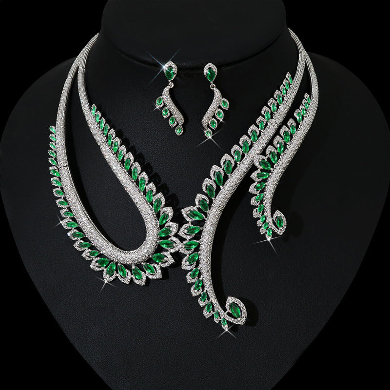 INS Wind Zircon Necklace Earring Set