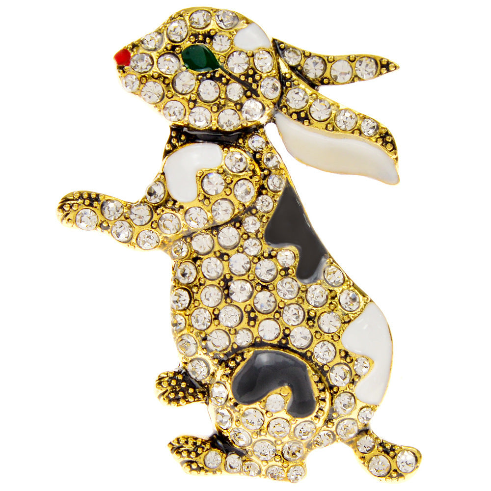 Diamond Rabbit Brooch Enamel Cute Cartoon Pin Small Animal Clothing Zodiac Design Corsage Niche