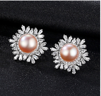 Sterling Silver Snowflake Stud Earrings Korean Gemstone Pearl Earrings Fashion Silver