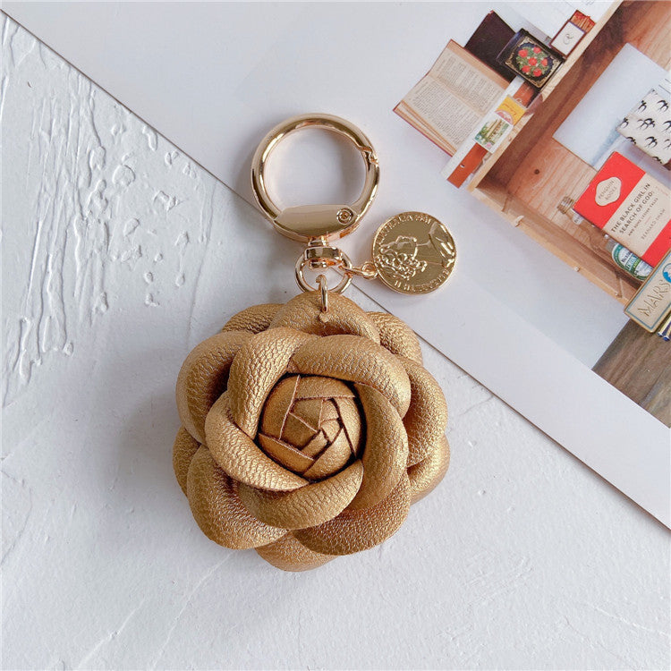 Fashion Leather Camellia Car Keychain