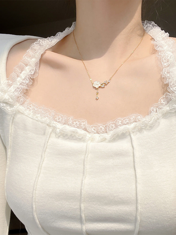 S999 Pure Silver Flower Mother Shell Necklace For Women