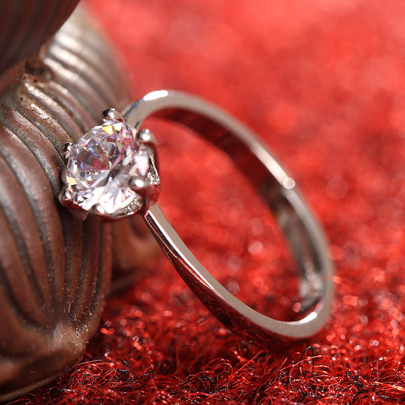 Six-Claw Simulated Diamond Couple Rings