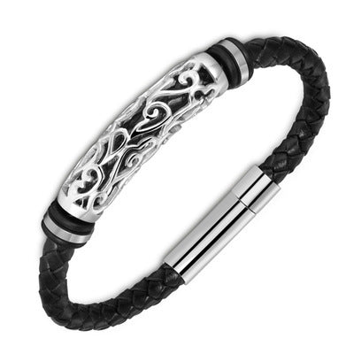 Men's Punk Braided Leather & Stainless Steel Bracelet