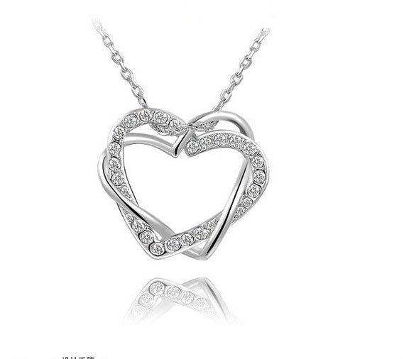 Fashionable Double Diamond Heart Necklace & Earring Set
