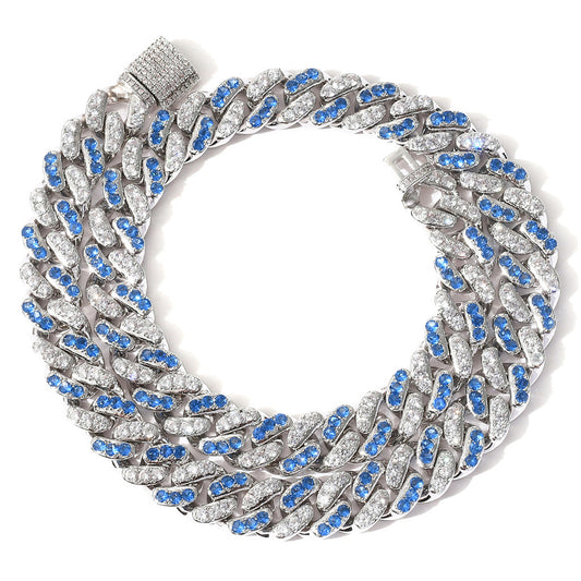12mm Aquamarine White Zircon Cuban Chain