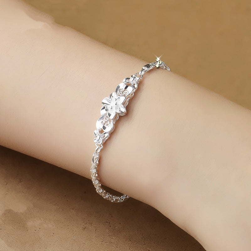 S999 Silver Bracelet Butterfly Love Flower Butterfly Rose Bracelet