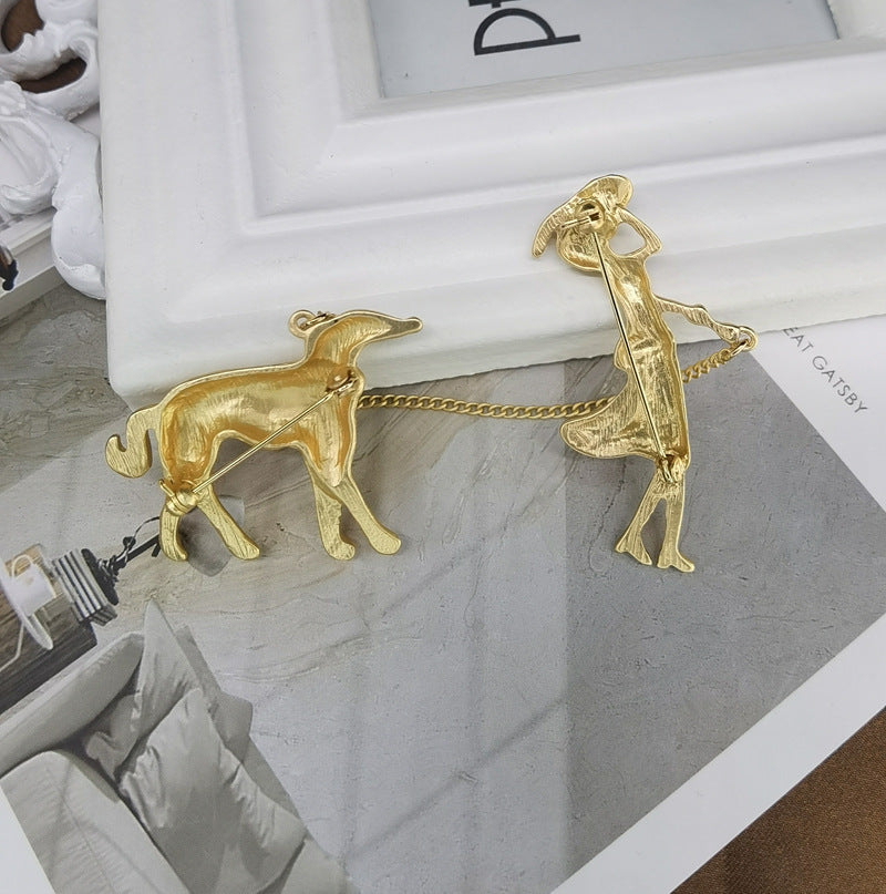 Jewelry Matte Gold Dog Walker Collection Brooch