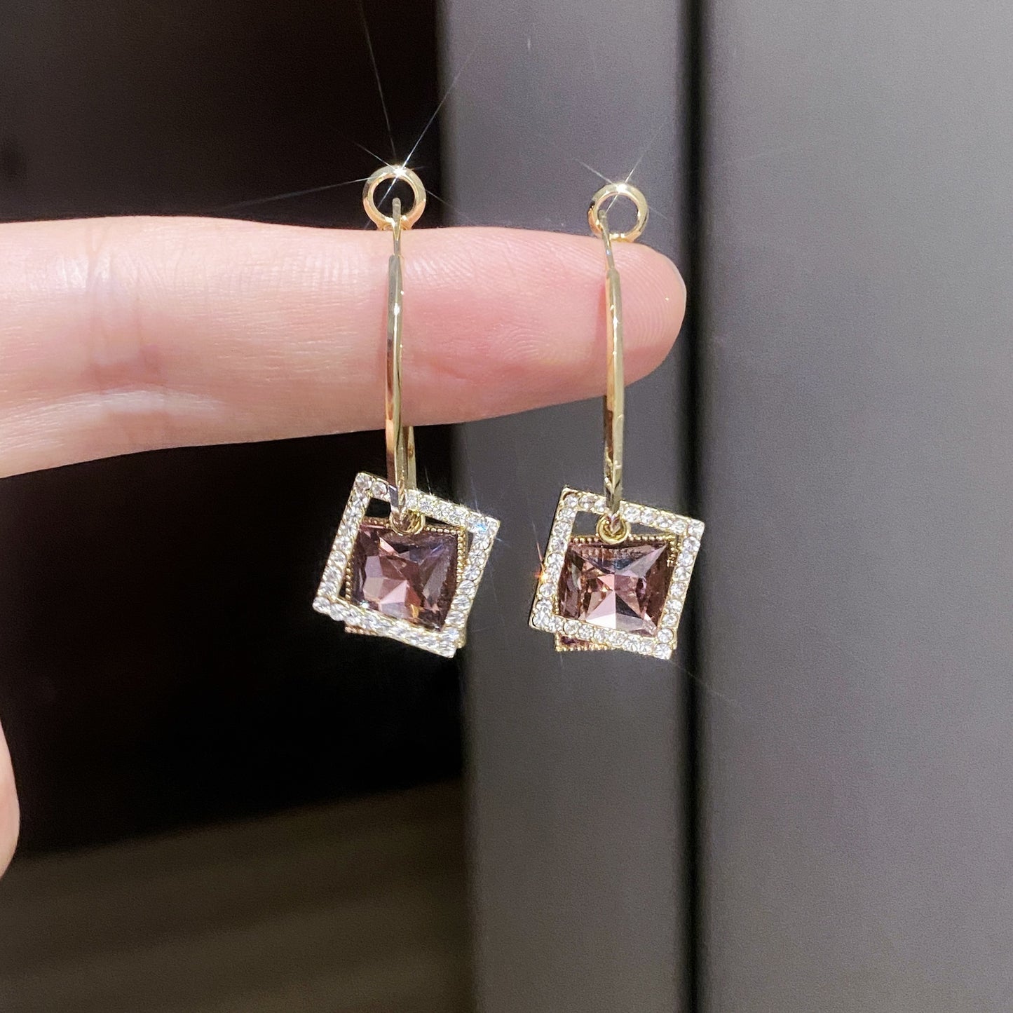 New Fashion Square Earrings Special-interest Design Inlaid Zircon Women