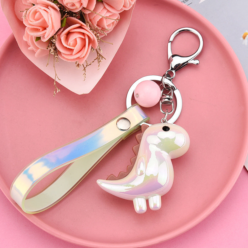 New Cute Little Dinosaur Car Keychain Pendant Creative Colorful Leather Cord Keychain