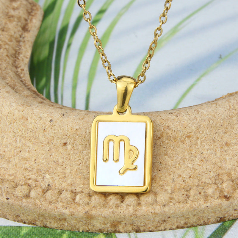 Stainless Steel Square Shell Zodiac Necklace