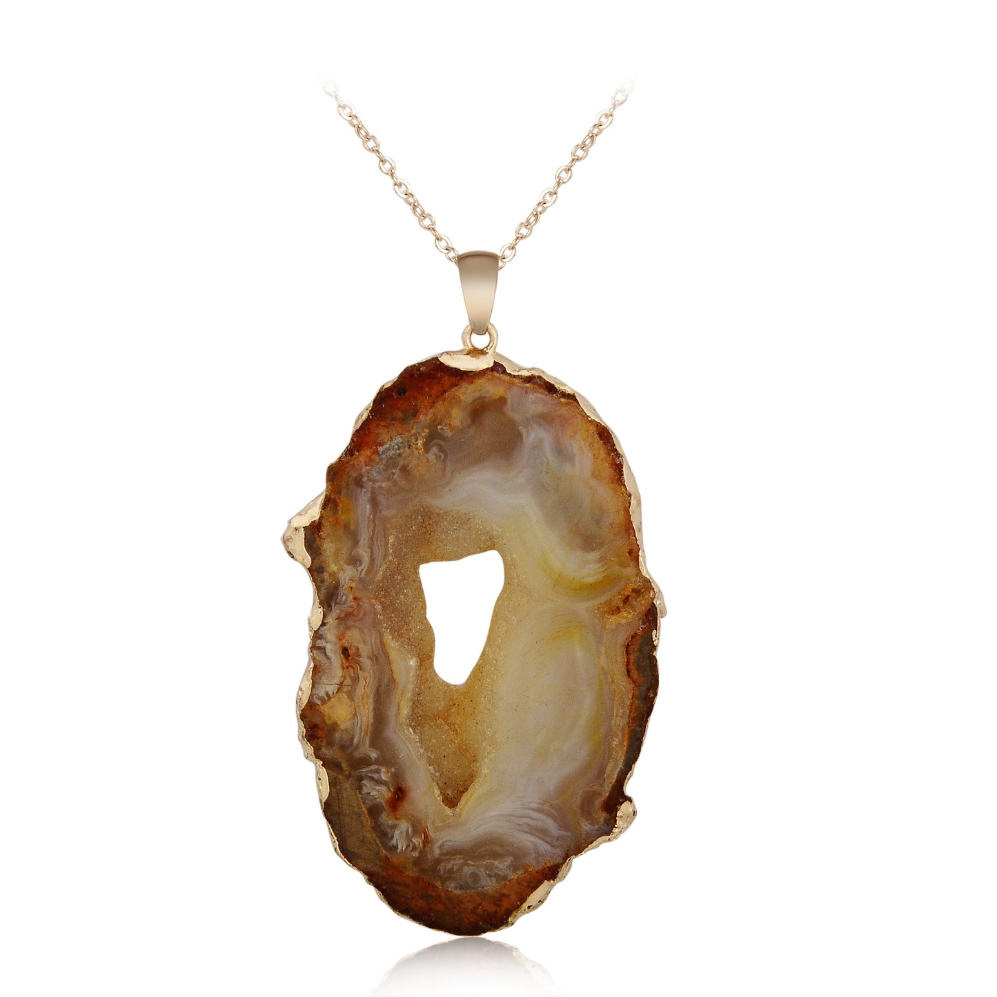 Natural Stone Pendant Rough Stone Cluster Striped Agate Crystal Hole Necklace